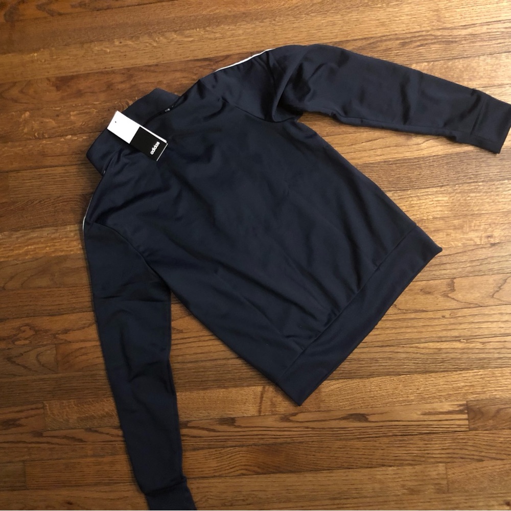 Navy Adidas nylon jacket with three stripes
